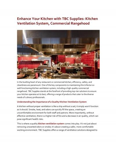 Enhance Your Kitchen with TBC Supplies: Kitchen Ventilation System, Commercial Rangehood