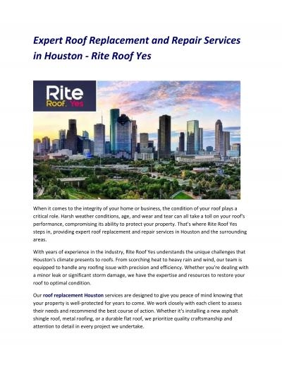 Expert Roof Replacement and Repair Services in Houston - Rite Roof Yes