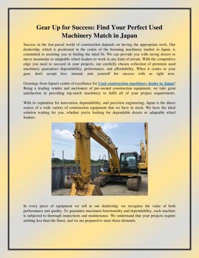 Gear Up for Success: Find Your Perfect Used Machinery Match in Japan