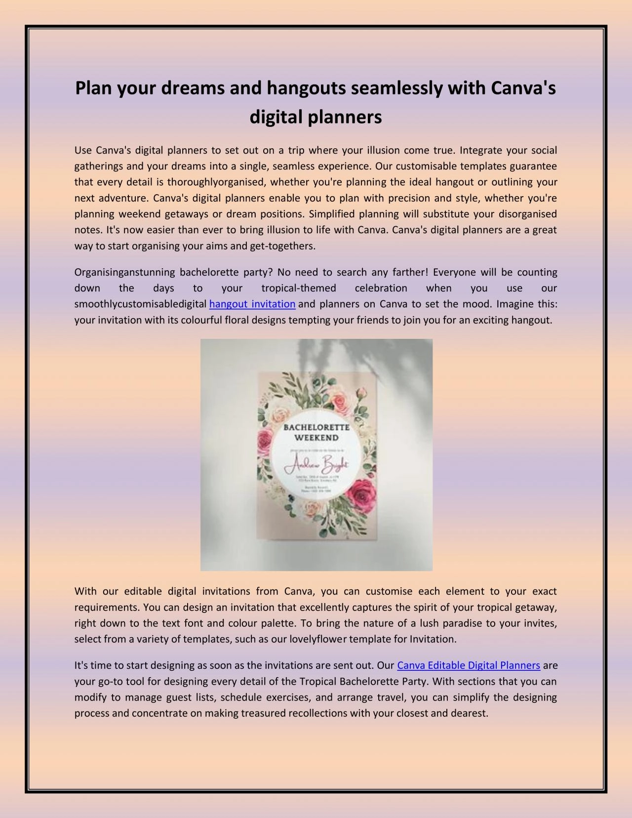 Plan your dreams and hangouts seamlessly with Canva\'s digital planners