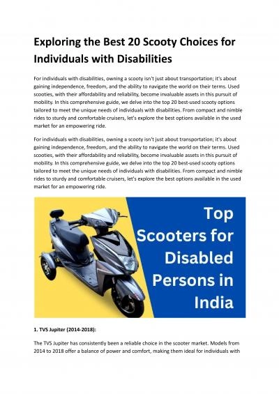 Exploring the Best 20 Scooty Choices for  Individuals with Disabilities