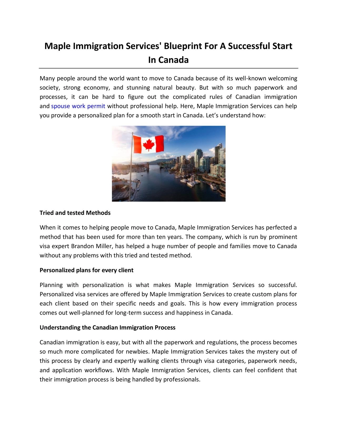 Maple Immigration Services\' Blueprint For A Successful Start In Canada