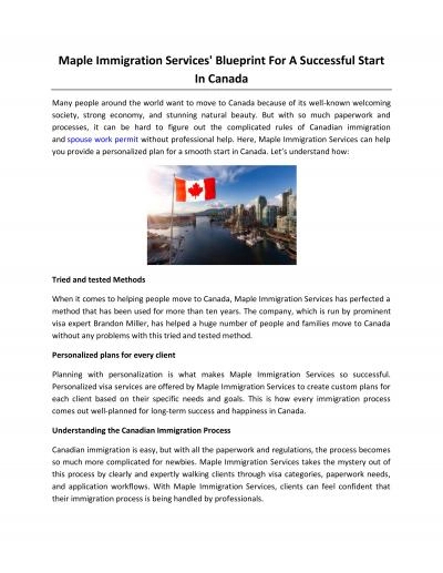 Maple Immigration Services\' Blueprint For A Successful Start In Canada