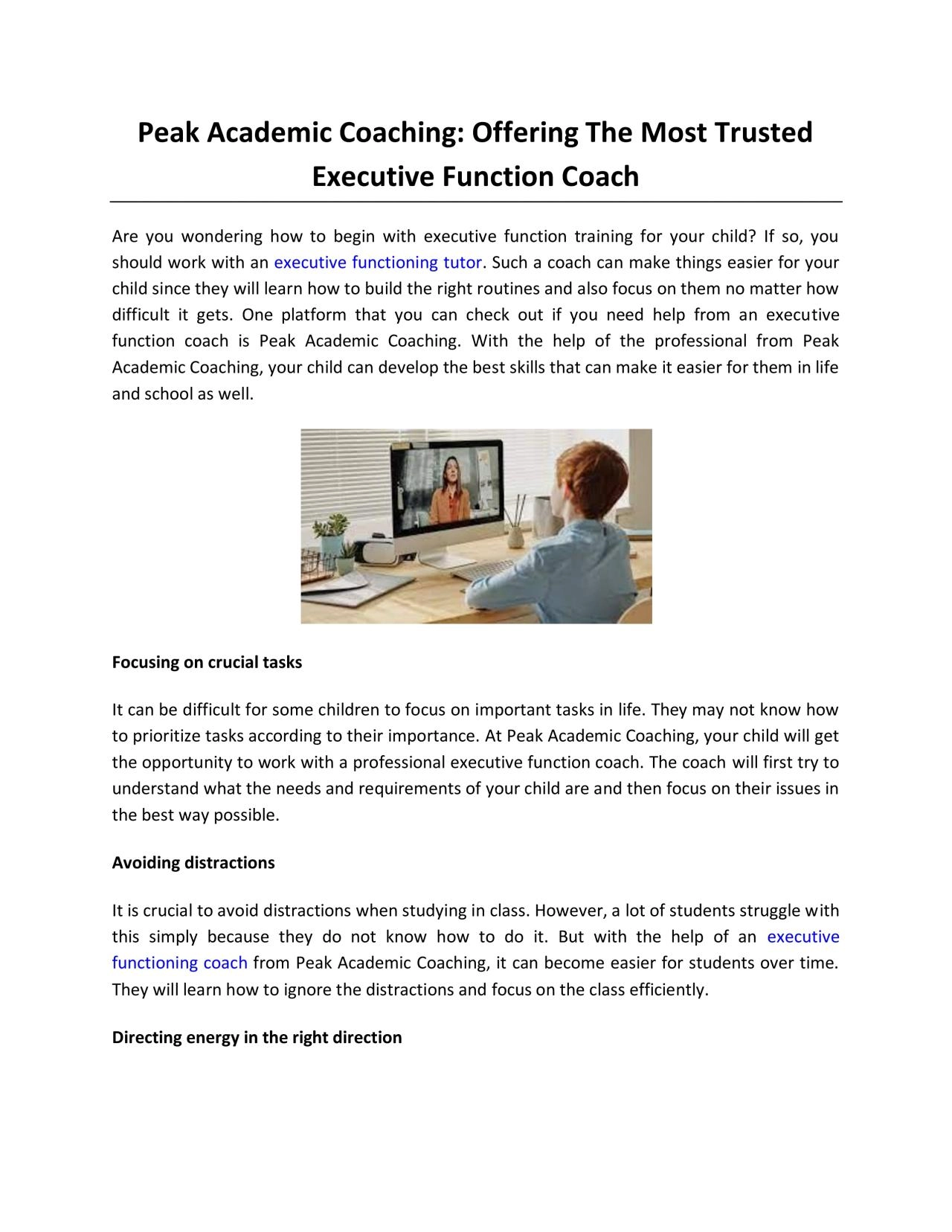 Peak Academic Coaching: Offering The Most Trusted Executive Function Coach