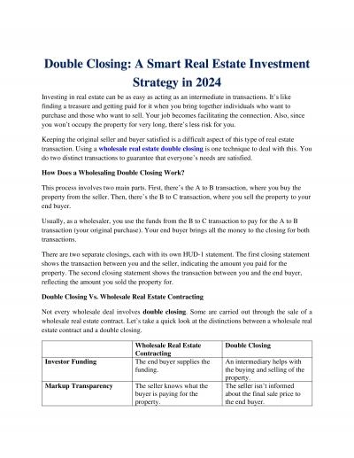 Double Closing: A Smart Real Estate Investment Strategy in 2024