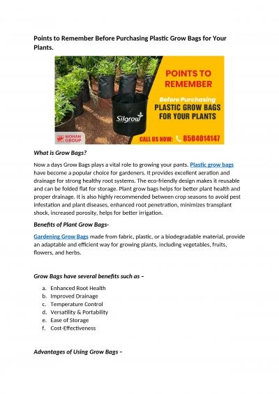 Points to Remember Before Purchasing Plastic Grow Bags for Your Plants.