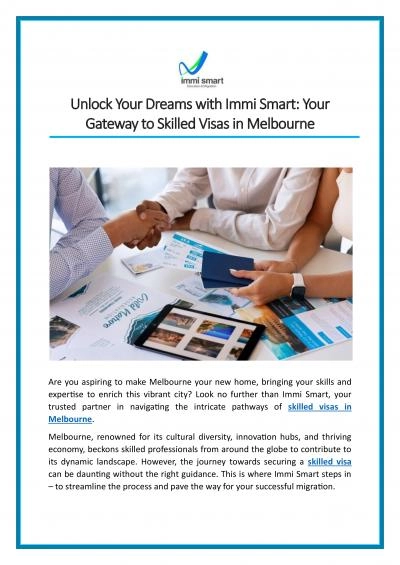 Unlock Your Dreams with Immi Smart: Your Gateway to Skilled Visas in Melbourne