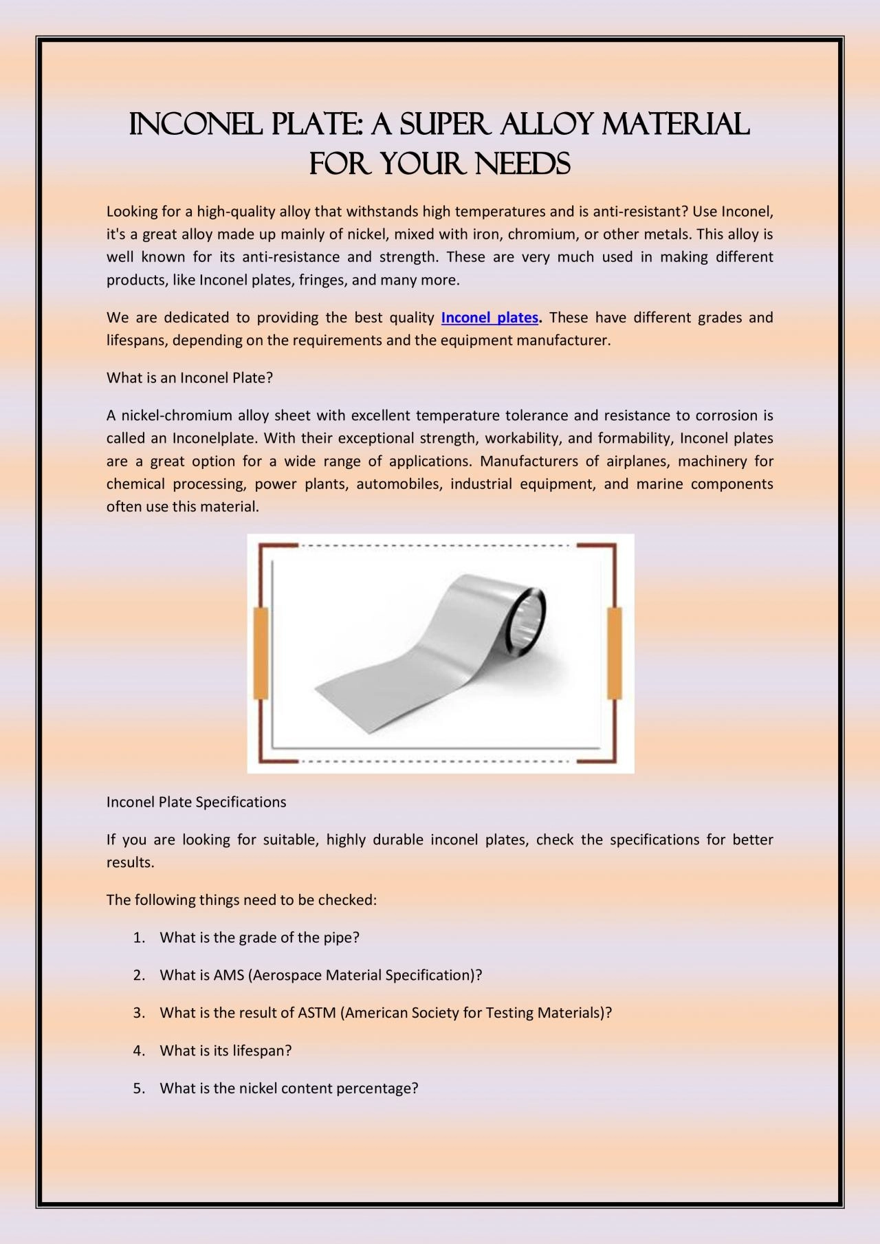 Inconel Plate: A Super Alloy Material for Your Needs