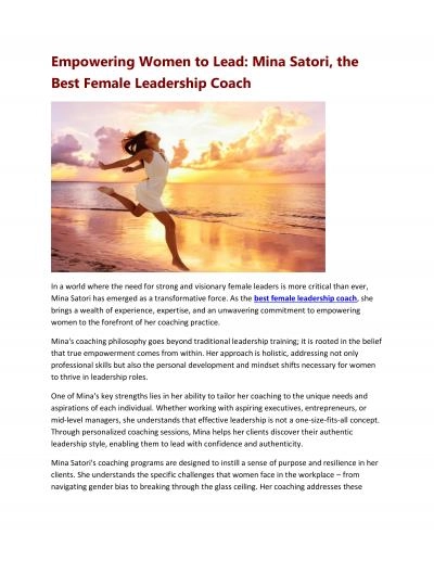 Empowering Women to Lead: Mina Satori, the Best Female Leadership Coach
