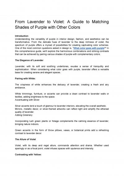 From Lavender to Violet: A Guide to Matching Shades of Purple with Other Colors