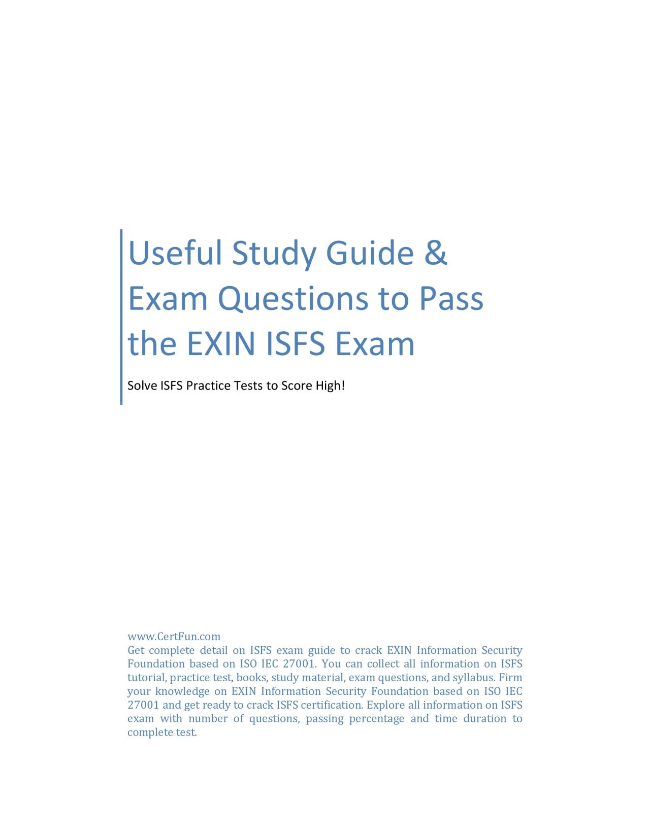 Useful Study Guide & Exam Questions to Pass the EXIN ISFS Exam