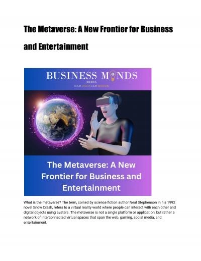 The Metaverse: A New Frontier for Business and Entertainment