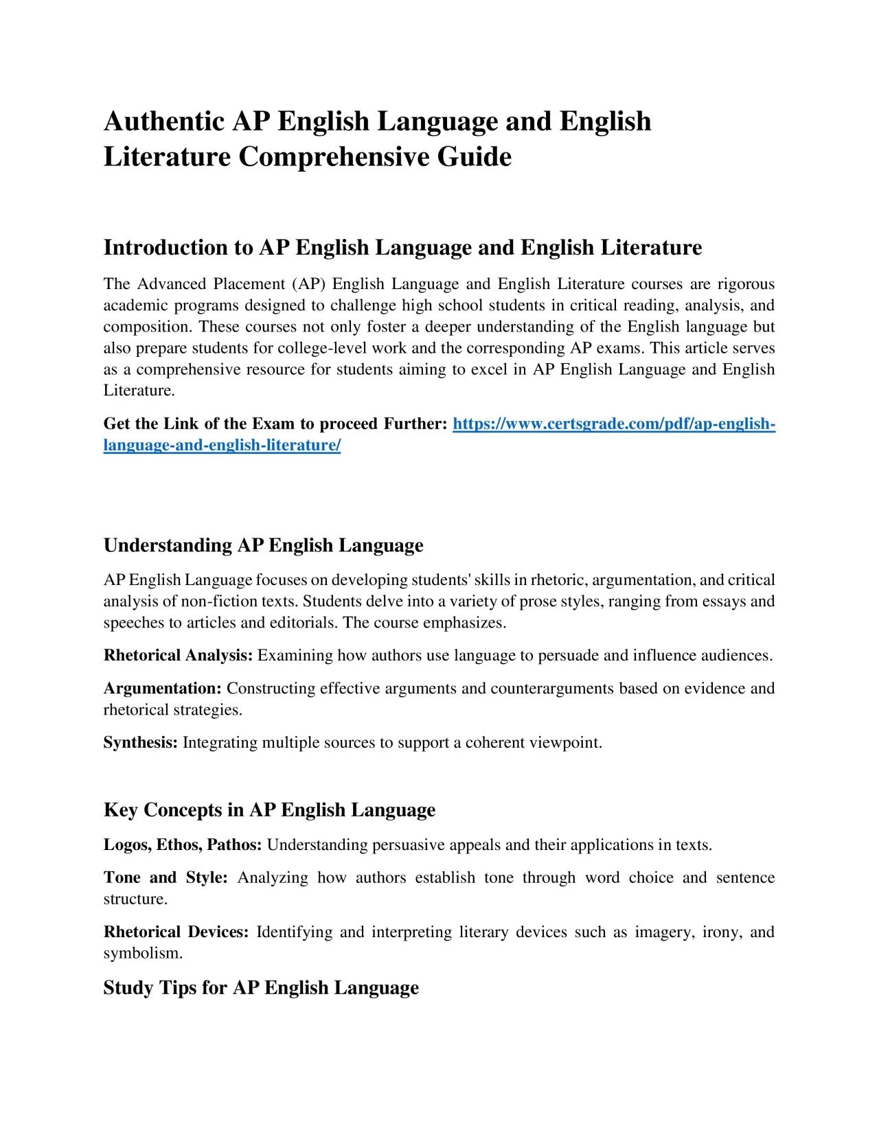 Authentic AP English Language and English Literature Comprehensive Guide