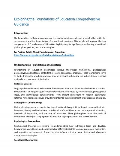 Exploring the Foundations of Education Comprehensive Guidance