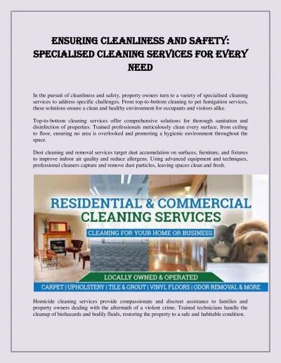 Ensuring Cleanliness and Safety: Specialised Cleaning Services for Every Need