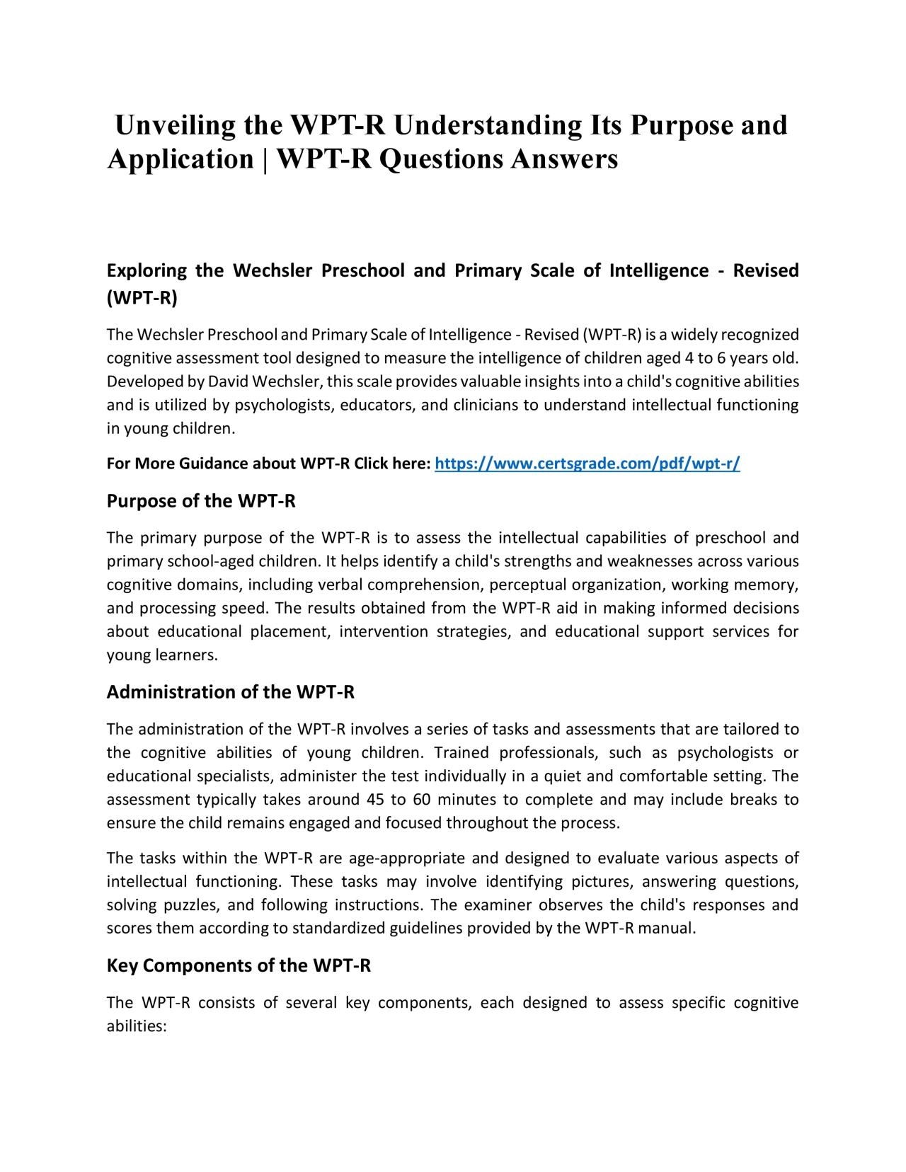 Unveiling the WPT-R Understanding Its Purpose and Application | WPT-R Questions Answers
