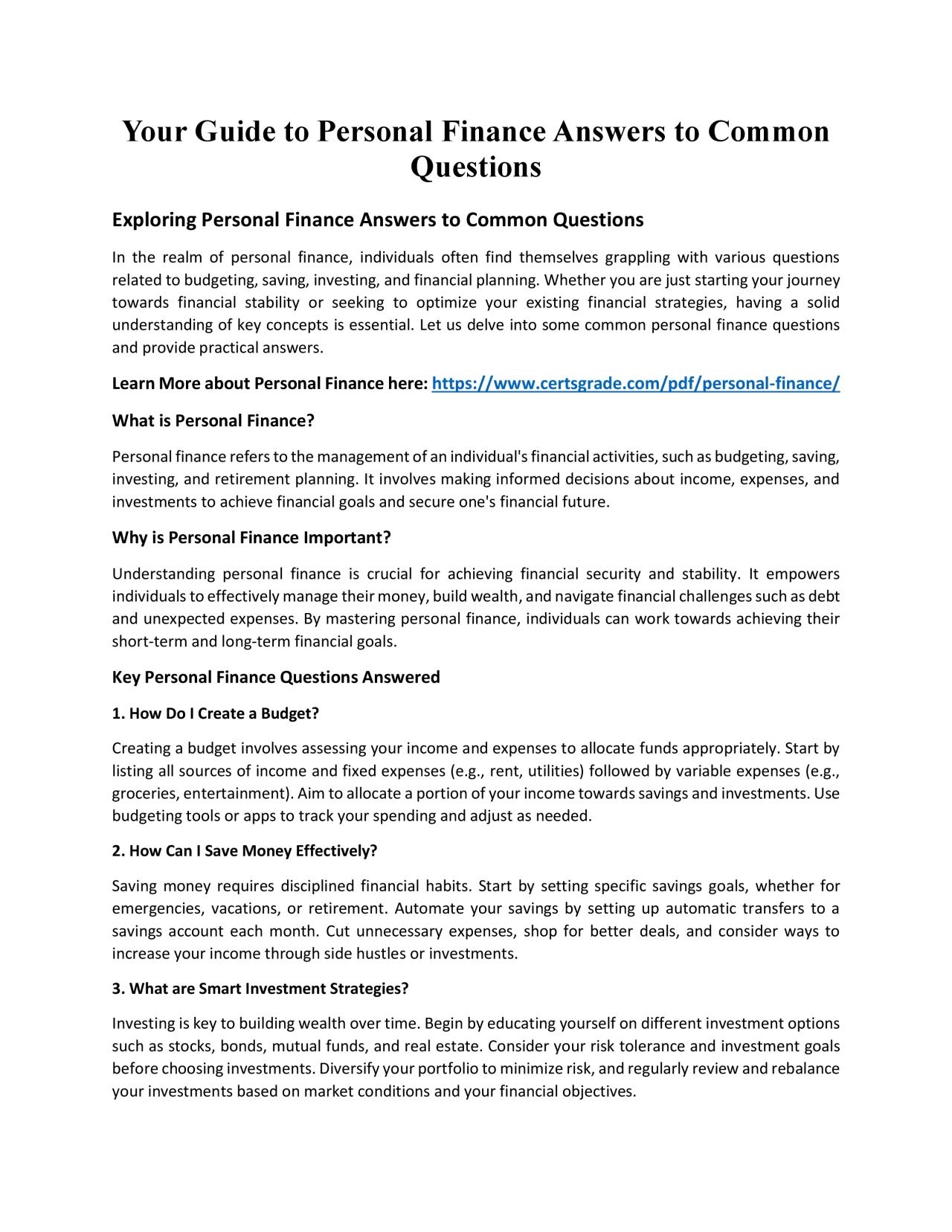 Your Guide to Personal Finance Answers to Common Questions