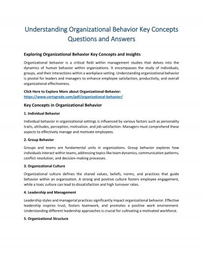 Understanding Organizational Behavior Key Concepts Questions and Answers