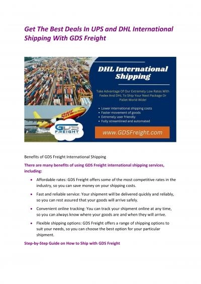 Get The Best Deals In UPS and DHL International Shipping With GDS Freight