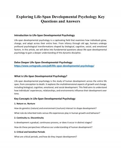 Exploring Life-Span Developmental Psychology Key Questions and Answers