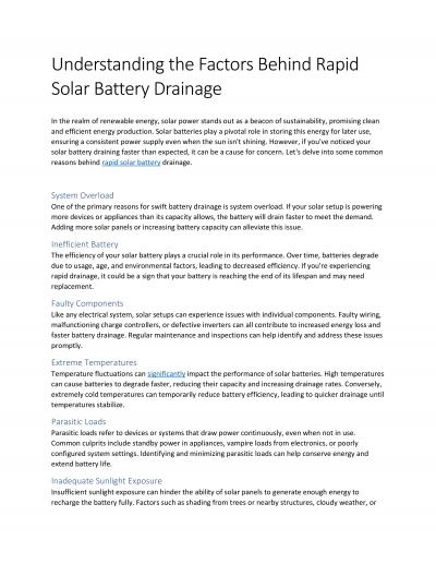 Understanding the Factors Behind Rapid Solar Battery Drainage
