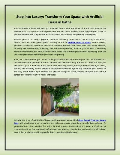 Step into Luxury: Transform Your Space with Artificial Grass in Patna