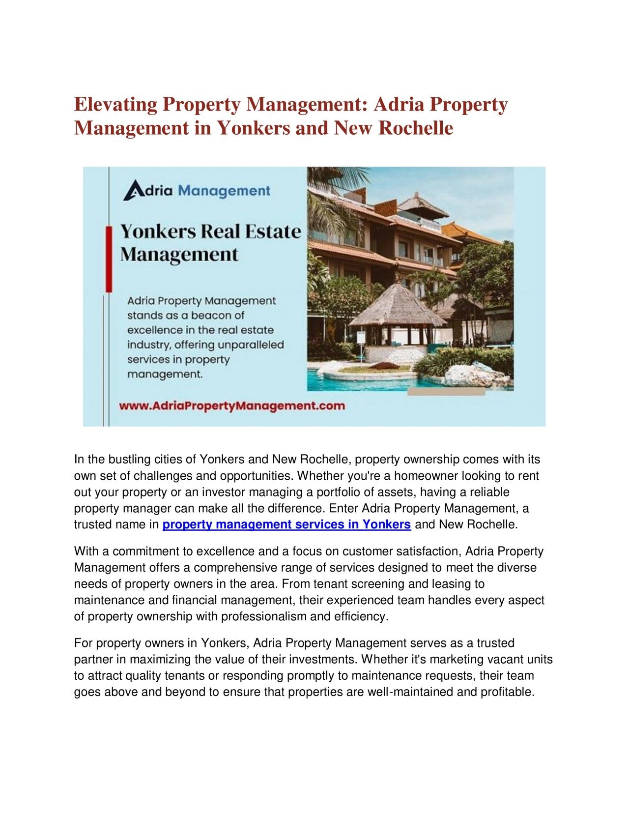 Elevating Property Management: Adria Property Management in Yonkers and New Rochelle