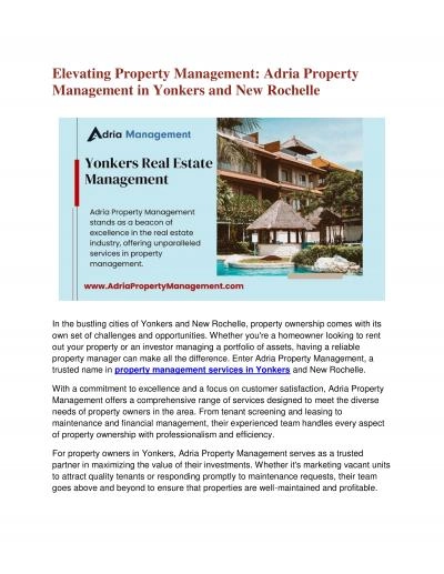Elevating Property Management: Adria Property Management in Yonkers and New Rochelle