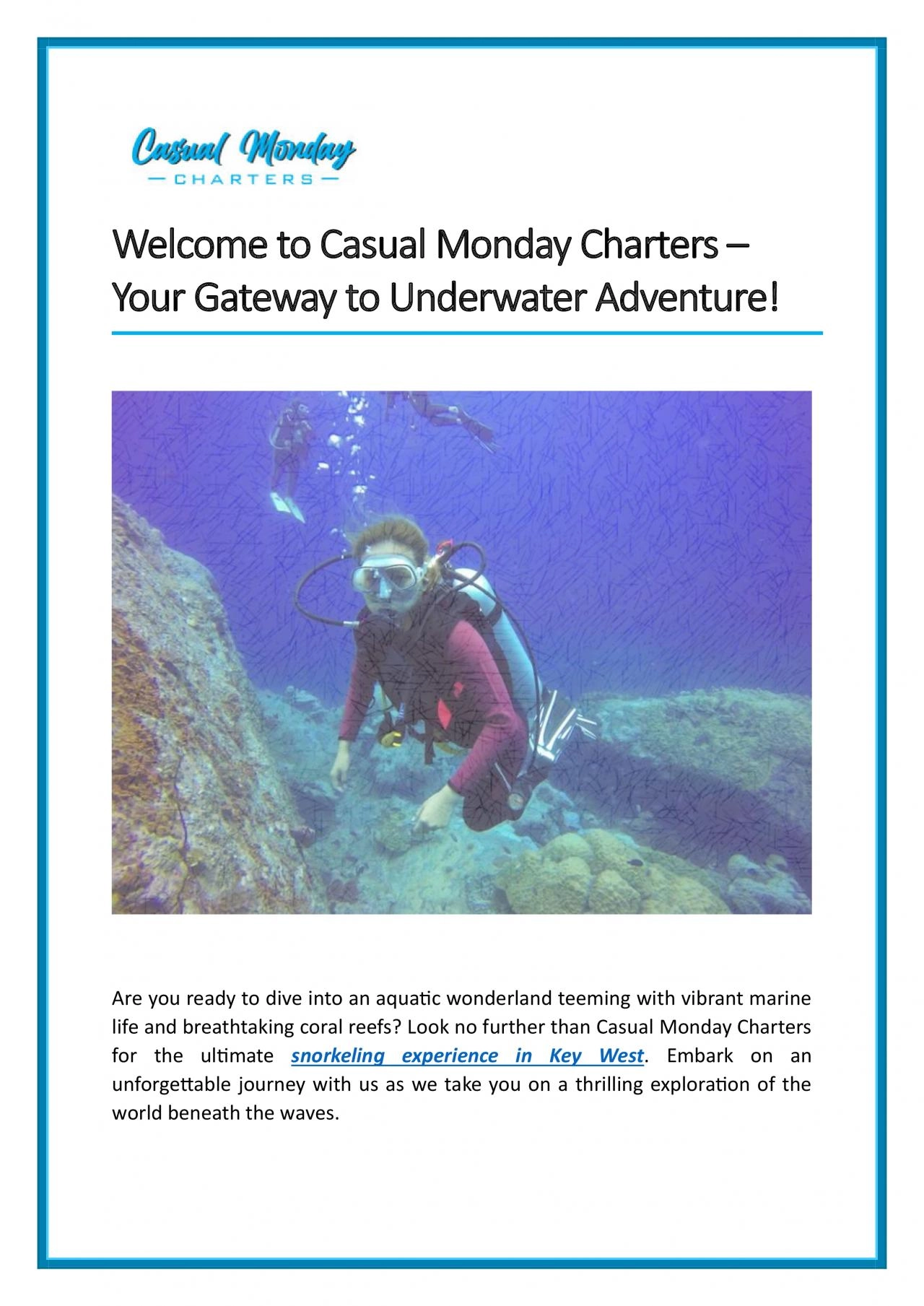 Welcome to Casual Monday Charters – Your Gateway to Underwater Adventure!