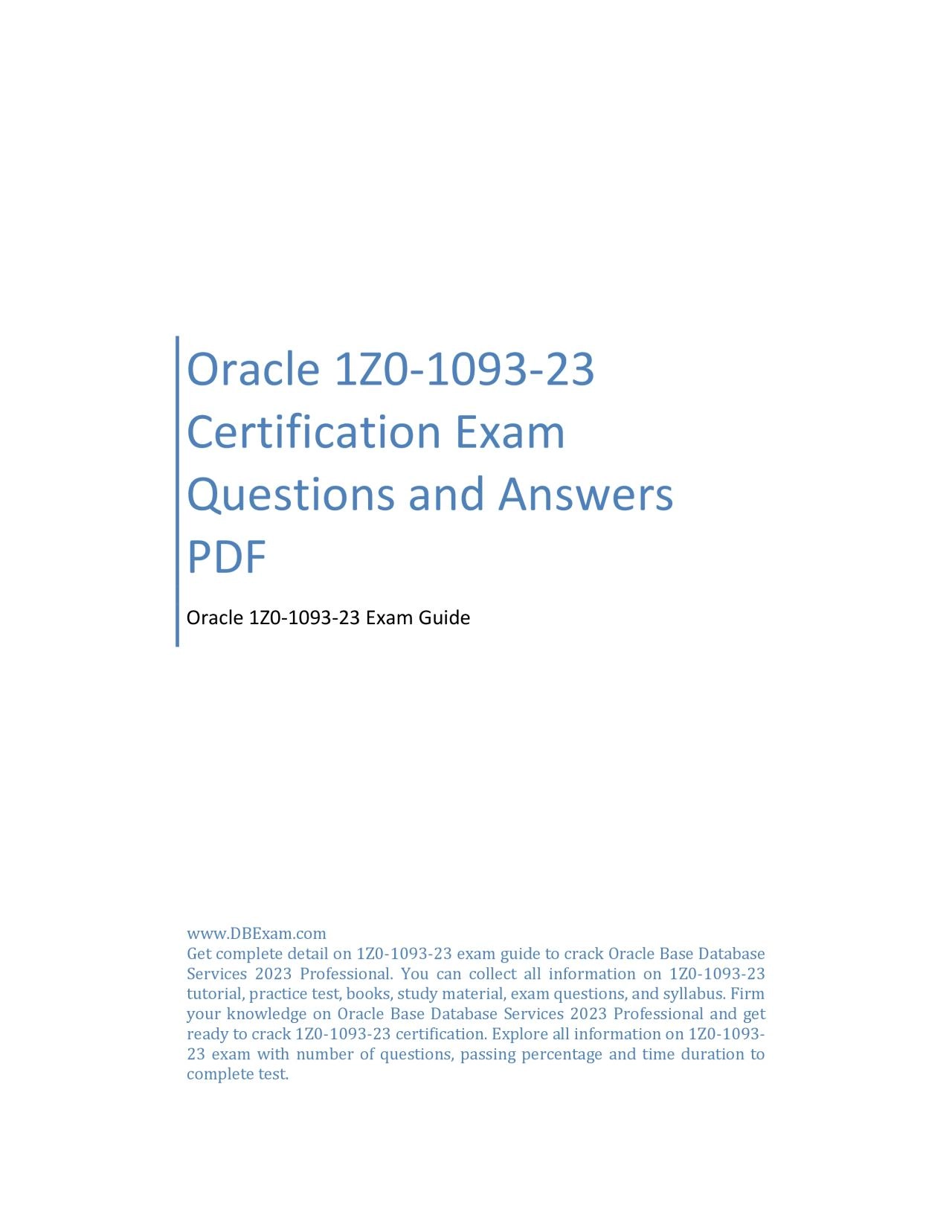 Oracle 1Z0-1093-23 Certification Exam Questions and Answers PDF