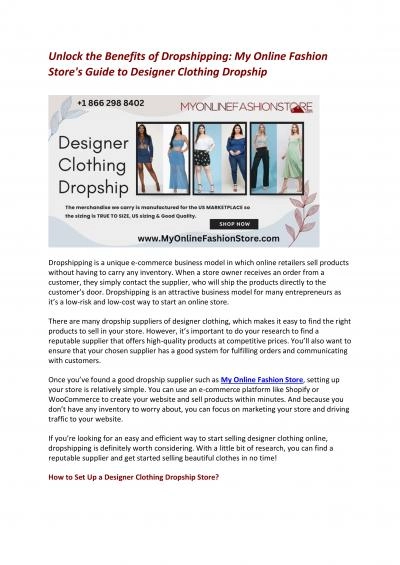Unlock the Benefits of Dropshipping: My Online Fashion Store\'s Guide to Designer Clothing