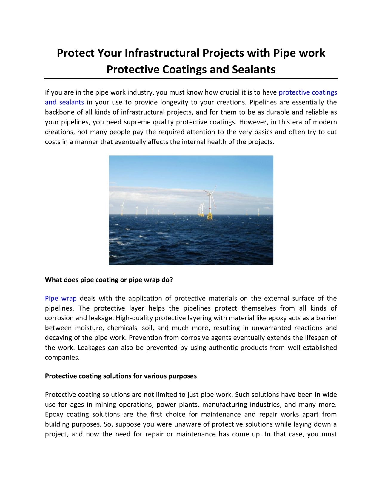 Protect Your Infrastructural Projects with Pipe work Protective Coatings and Sealants