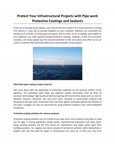 Protect Your Infrastructural Projects with Pipe work Protective Coatings and Sealants