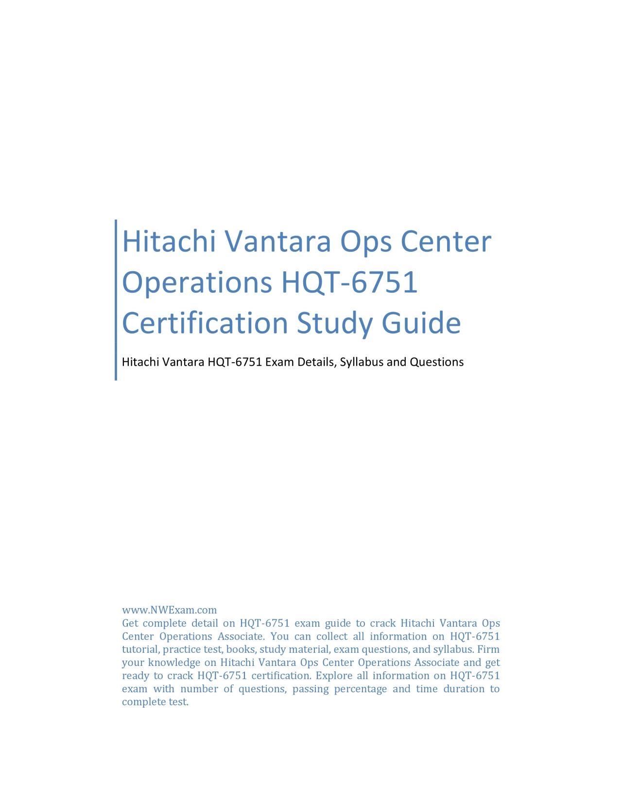 Hitachi Vantara Ops Center Operations HQT-6751 Certification Study Guide