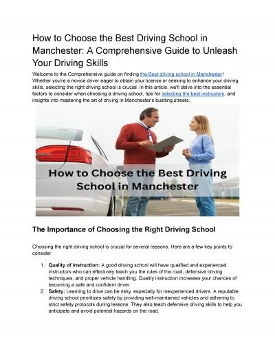 How to Choose the Best Driving School in Manchester: A Comprehensive Guide to Unleash Your Driving Skills