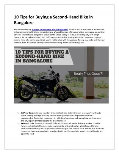 10 Tips for Buying a Second-Hand Bike in Bangalore