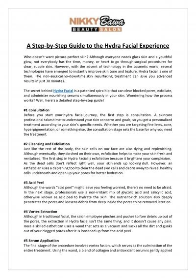 Nikky Bawa Medisalon - Step-by-Step Hydra Facial Experience
