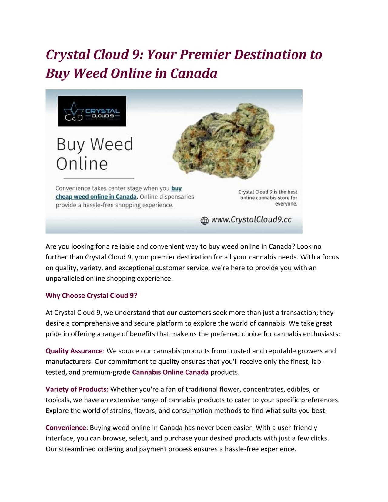 Crystal Cloud 9: Your Premier Destination to Buy Weed Online in Canada