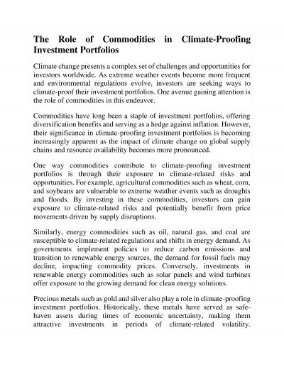 The Role of Commodities in Climate-Proofing  Investment Portfolios