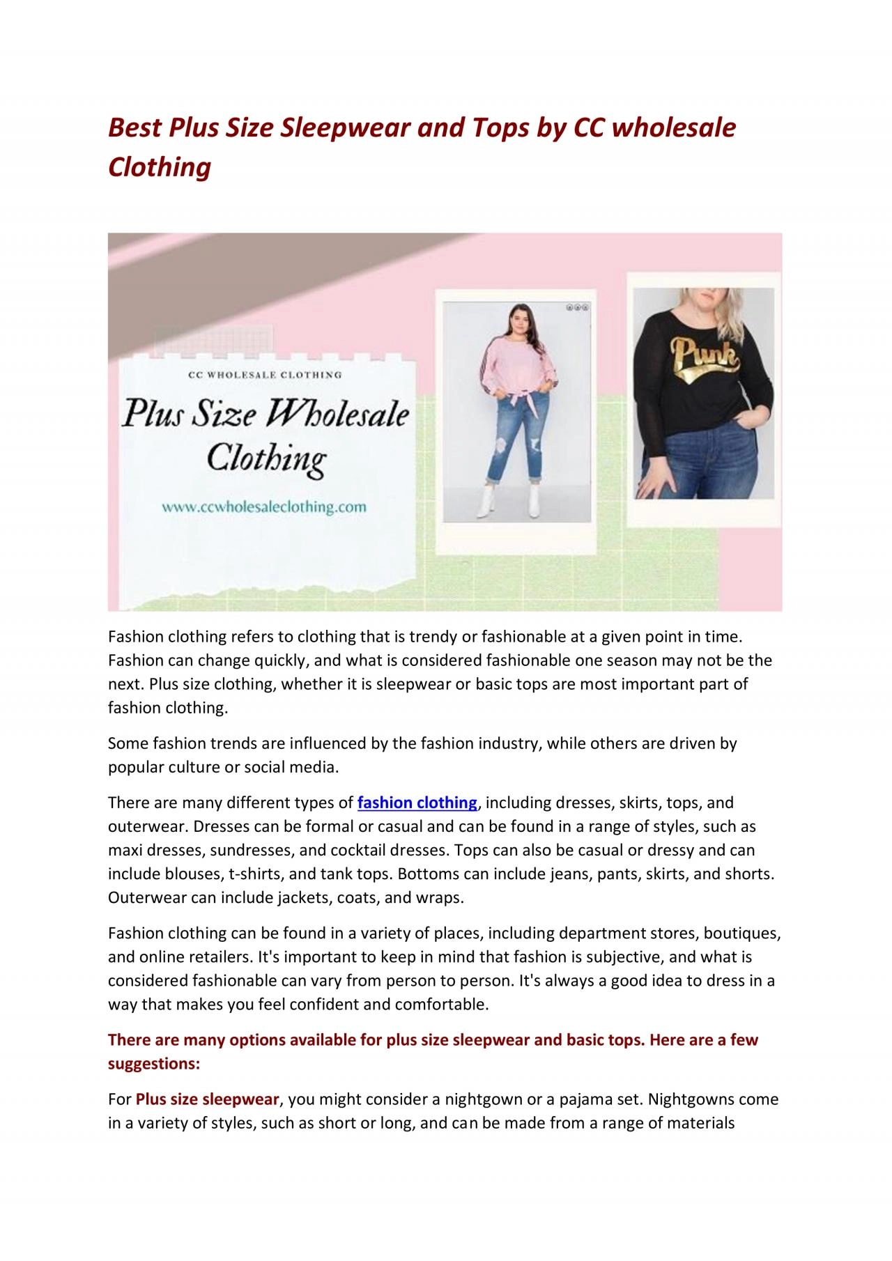 PDF-Best Plus Size Sleepwear and Tops by CC wholesale Clothing