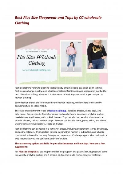 Best Plus Size Sleepwear and Tops by CC wholesale Clothing