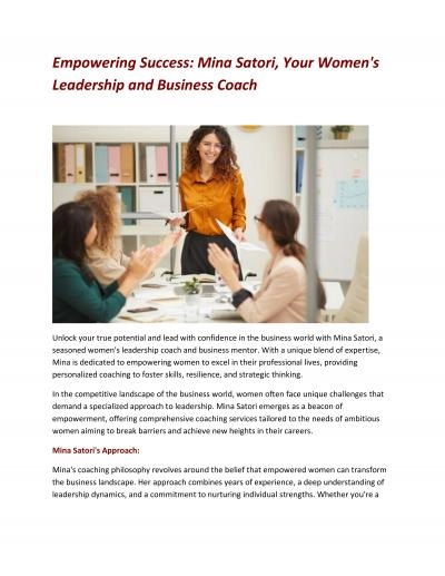 Empowering Success: Mina Satori, Your Women\'s Leadership and Business Coach