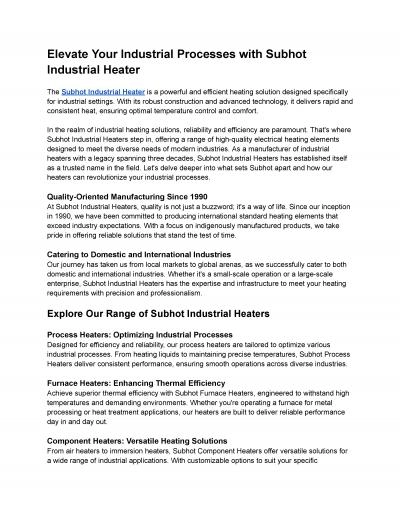 Elevate Your Industrial Processes with Subhot Industrial Heater