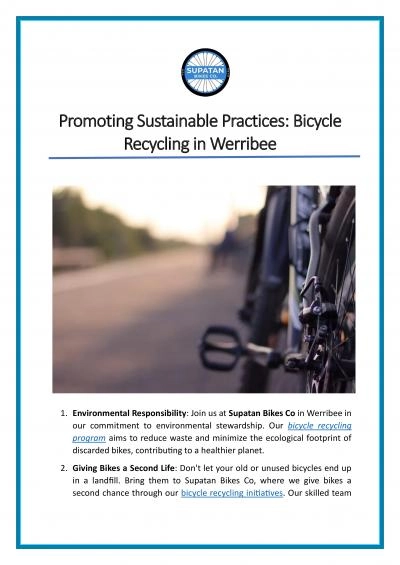 Promoting Sustainable Practices - Bicycle Recycling in Werribee