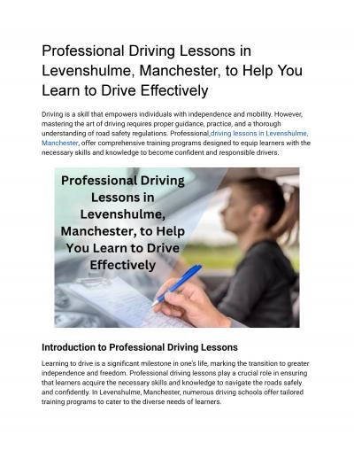 Professional Driving Lessons in Levenshulme, Manchester, to Help You Learn to Drive Effectively
