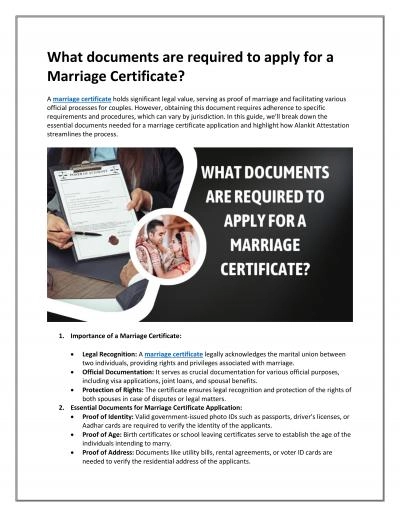 What documents are required to apply for a Marriage Certificate?