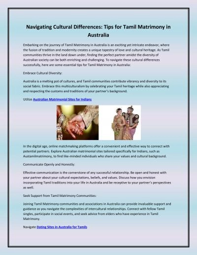 Navigating Cultural Differences: Tips for Tamil Matrimony in Australia