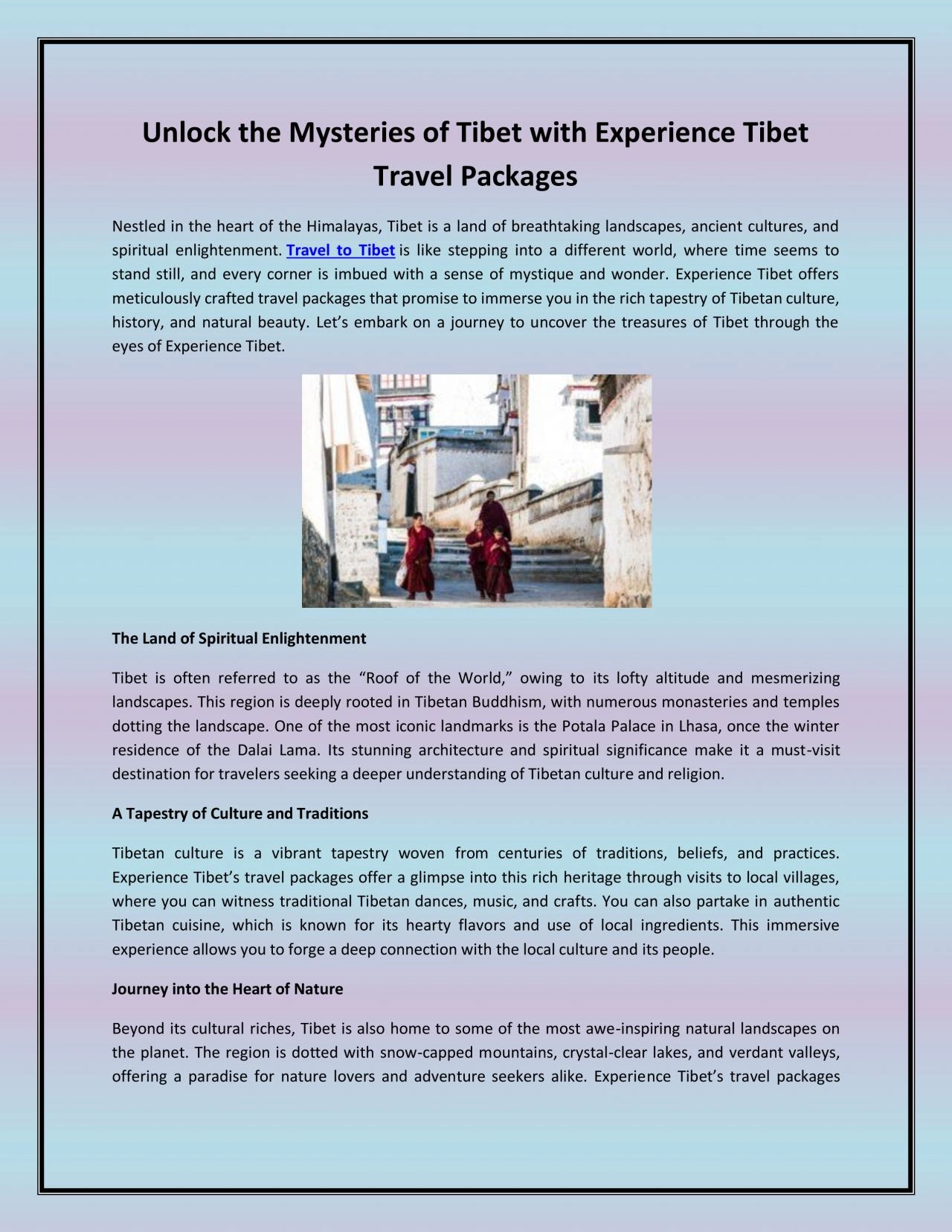 PDF-Unlock the Mysteries of Tibet with Experience Tibet Travel Packages