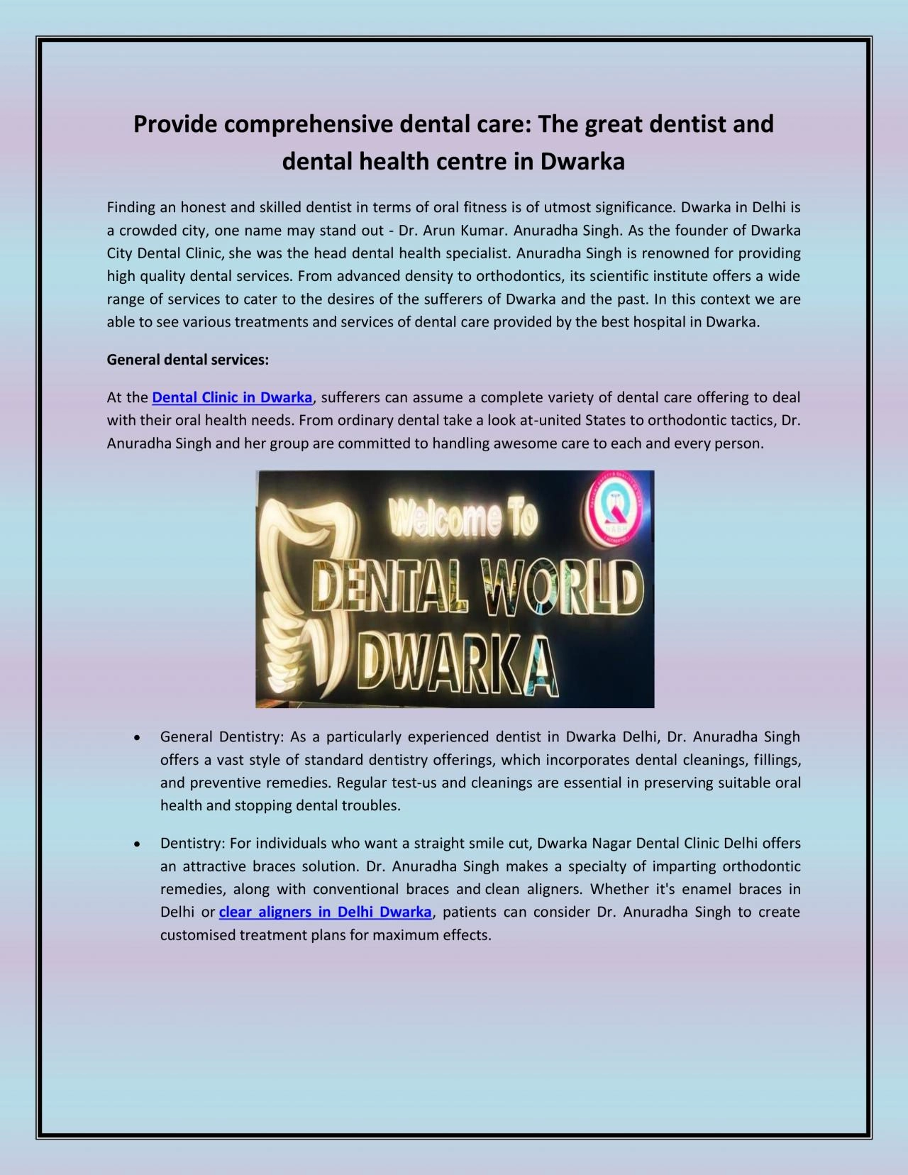 PDF-Provide comprehensive dental care: The great dentist and dental health centre in Dwarka