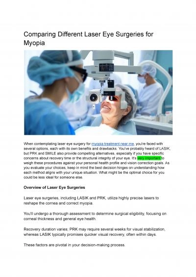 Different Laser Eye Surgeries for Myopia